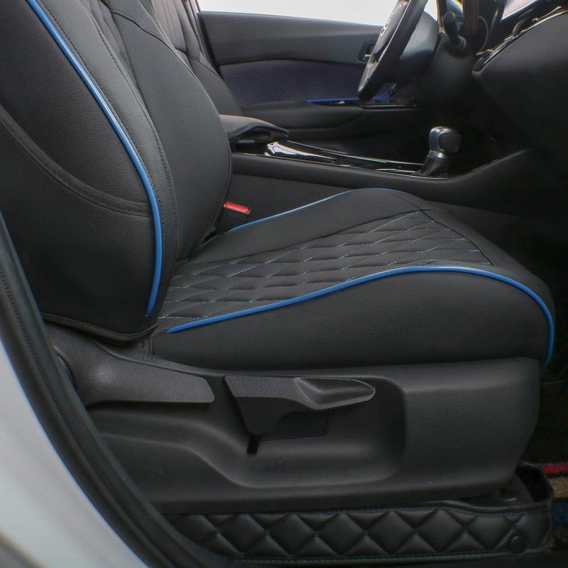 EKR Custom Fit CHR Seat Covers for Select Toyota CHR 2018-2024 - Leather (Black with Blue Trim) - Image 2