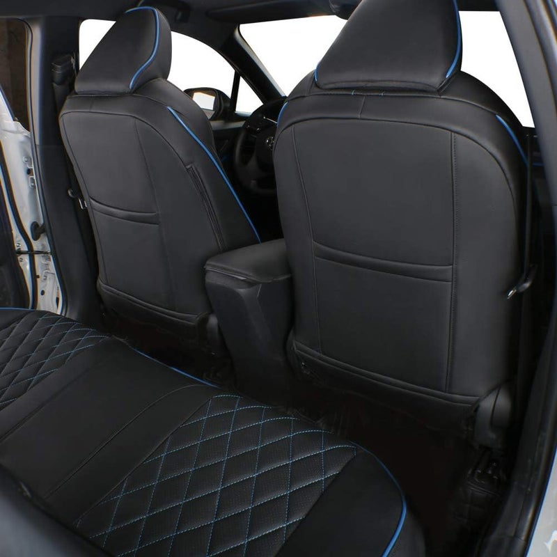 EKR Custom Fit CHR Seat Covers for Select Toyota CHR 2018-2024 - Leather (Black with Blue Trim) - Image 3