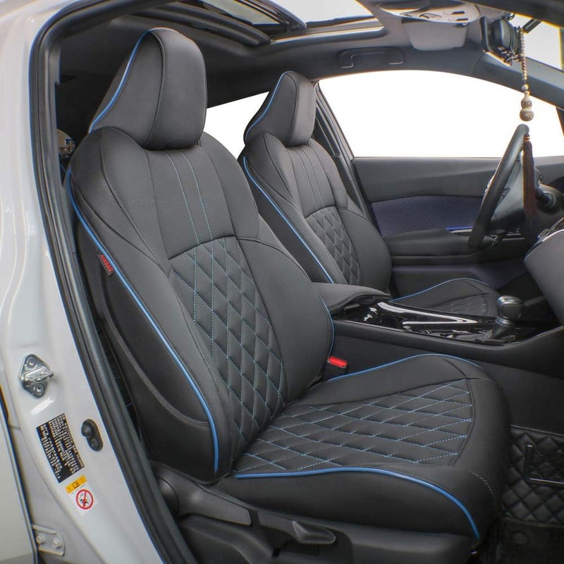EKR Custom Fit CHR Seat Covers for Select Toyota CHR 2018-2024 - Leather (Black with Blue Trim) - Image 1