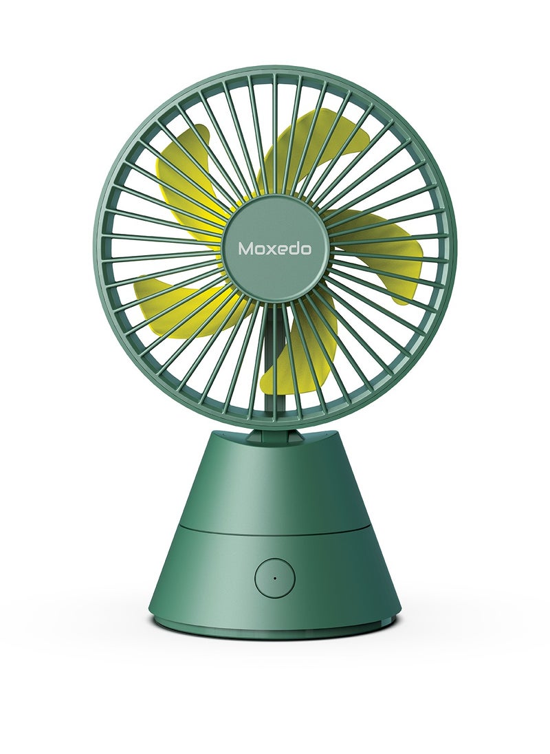 Moxedo - Moxedo Mini Portable Fan Desktop Portable, 5 Blades Strong Wind, 3 Adjustable Speed Auto Rotation,USB Rechargeable Battery with Solid Fragrance Pad (Green) - Image 1