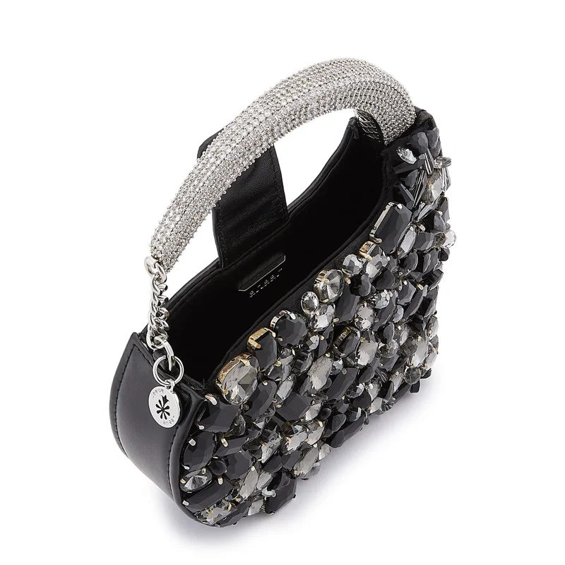 Anaar Anaar Showtime Annette Clutch – Black & Silver Swarovski Embellished A-Frame Handbag