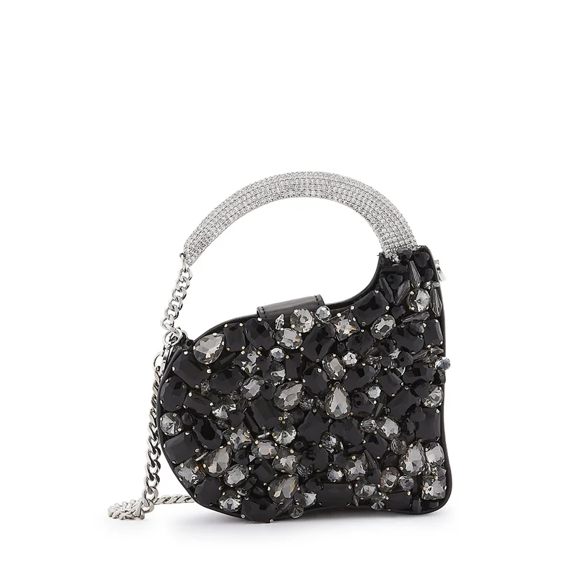 Anaar Anaar Showtime Annette Clutch – Black & Silver Swarovski Embellished A-Frame Handbag