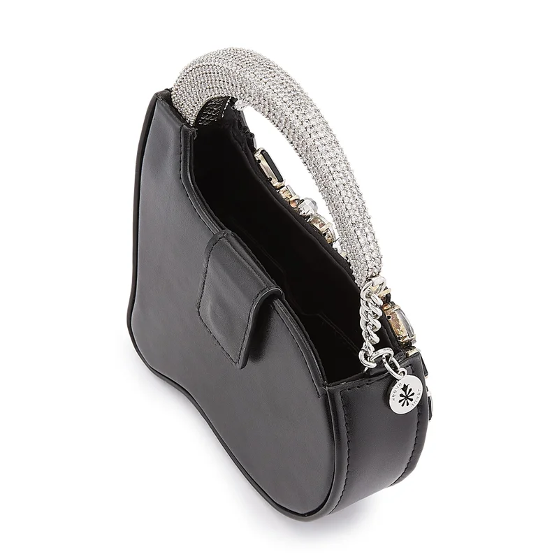 Anaar Anaar Showtime Annette Clutch – Black & Silver Swarovski Embellished A-Frame Handbag