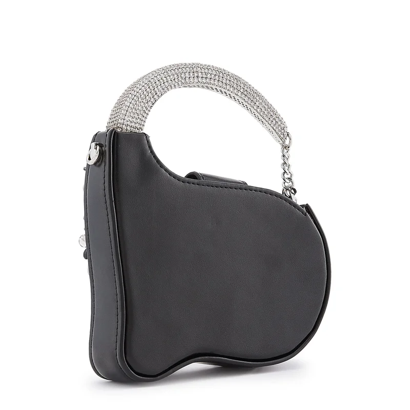 Anaar Anaar Showtime Annette Clutch – Black & Silver Swarovski Embellished A-Frame Handbag