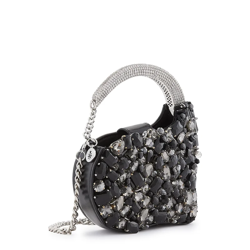 Anaar Anaar Showtime Annette Clutch – Black & Silver Swarovski Embellished A-Frame Handbag