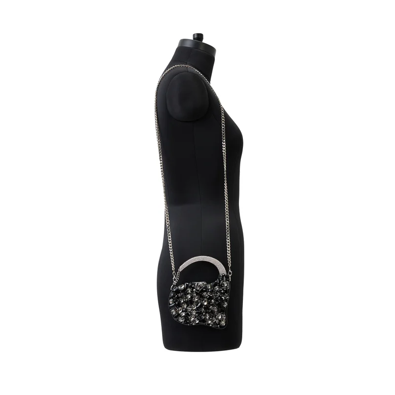 Anaar Anaar Showtime Annette Clutch – Black & Silver Swarovski Embellished A-Frame Handbag