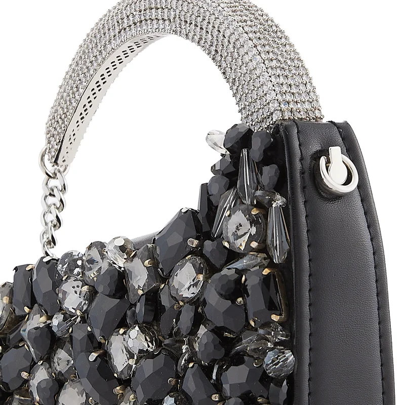 Anaar Anaar Showtime Annette Clutch – Black & Silver Swarovski Embellished A-Frame Handbag