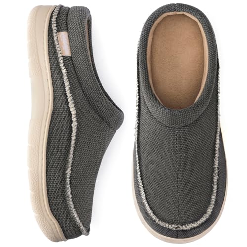 Zigzagger Mens Canvas Slip on House Slippers Indoor Outdoor(Grey 9-10) - Image 1