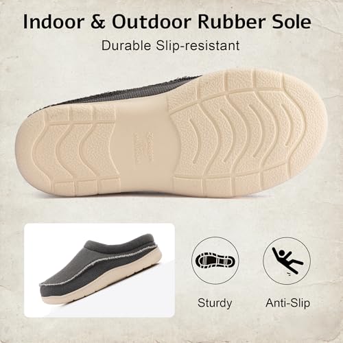 Zigzagger Mens Canvas Slip on House Slippers Indoor Outdoor(Grey 9-10) - Image 5