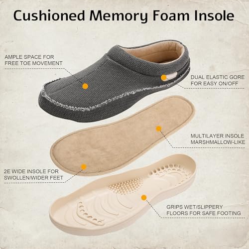 Zigzagger Mens Canvas Slip on House Slippers Indoor Outdoor(Grey 9-10) - Image 4