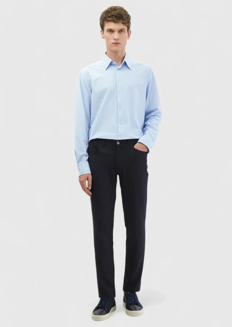 رامسي بنطلون كاجوال ضيق بقصة ضيقة من قماش منسوج باللون الأزرق الداكن