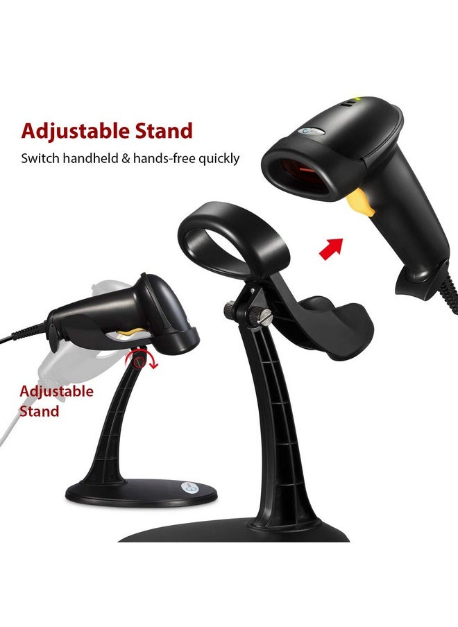 Esky - Esky Barcode Scanner with Stand, Wired Handheld Bar Code Scanner with Adjustable Stand, Automatic 1D USB Laser Scanner Support Windows/Mac/Linux for Store, Supermarket, Warehouse, Library - Image 1