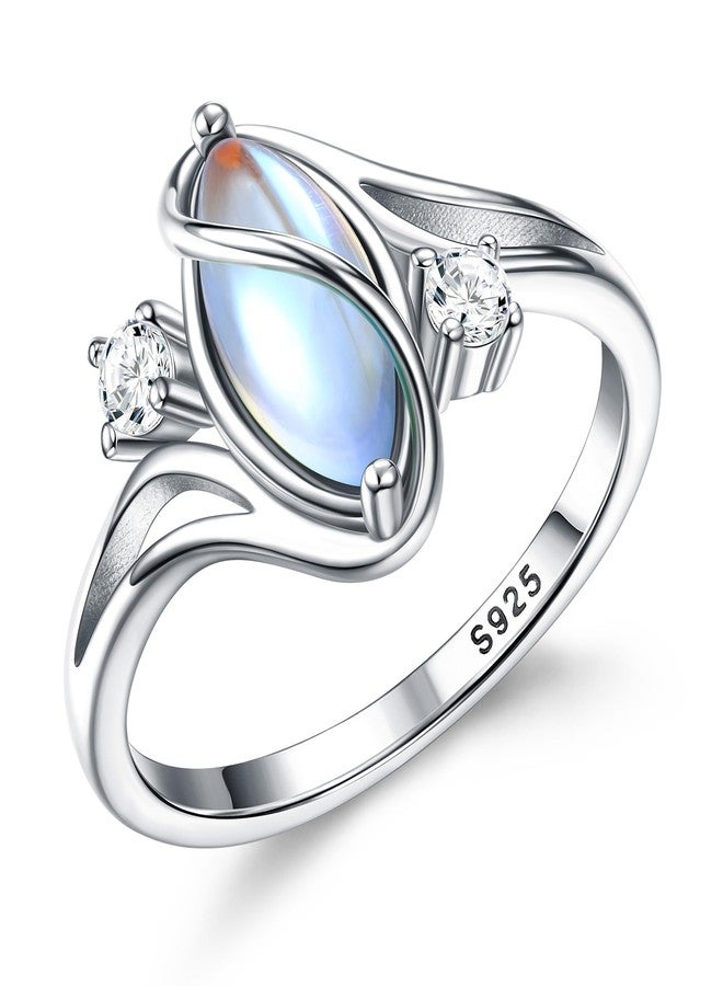 ADRAMATA 925 Sterling Silver Rings for Women Moonstone Ring Rainbow Cubic Zirconia Accents Ring Solitaire Gemstone Statement Rings 18K Gold Plated Silver Rings, 5, Sterling Silver, Cubic Zirconia - Image 1