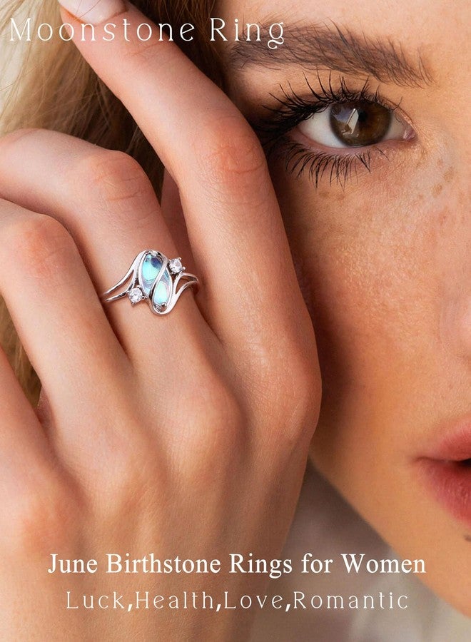ADRAMATA 925 Sterling Silver Rings for Women Moonstone Ring Rainbow Cubic Zirconia Accents Ring Solitaire Gemstone Statement Rings 18K Gold Plated Silver Rings, 5, Sterling Silver, Cubic Zirconia - Image 4