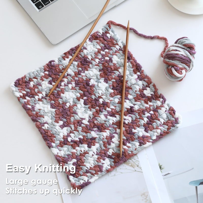 Knyteruna #6 Super Bulky Blanket Yarn for Crocheting - 4 Skeins(Each 10.5oz/300g, 220yds/201m), Chunky Chenille Thick Plush Big Soft Yarn for Crocheting Knitting Blankets, Purple & Mauve & Grey - Image 5