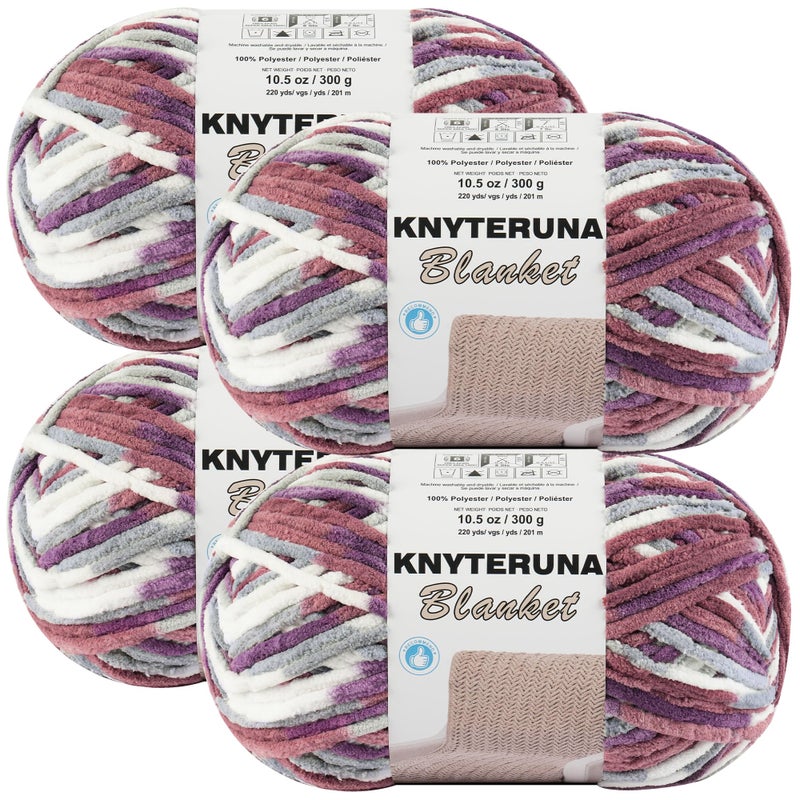 Knyteruna #6 Super Bulky Blanket Yarn for Crocheting - 4 Skeins(Each 10.5oz/300g, 220yds/201m), Chunky Chenille Thick Plush Big Soft Yarn for Crocheting Knitting Blankets, Purple & Mauve & Grey - Image 1