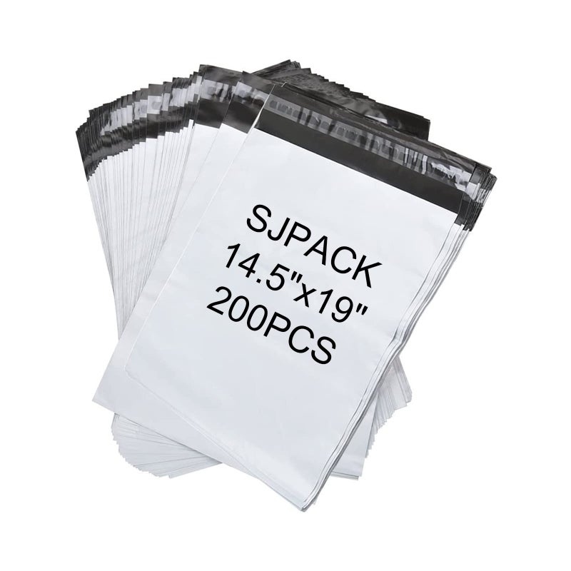 SJPACK 200pcs 145x19 Poly Mailers 25 Mil Envelopes Shipping Bags With Self Sealing StripeWhite Poly Mailers