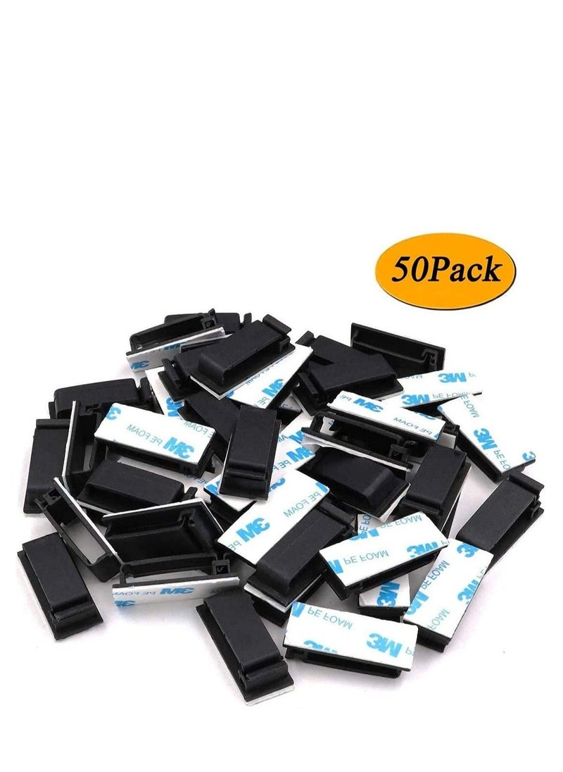 SYOSI - 50 Pcs Self Adhesive Cable Management Clips, Cable Organizers Wire Clips Cord Holder for TV PC Laptop Ethernet Cable Desktop Home Office - Image 1
