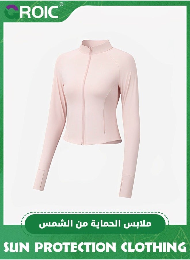 GROIC Women's UPF 50+ UV Sun Protection Clothing, Ice Silk Clothing Long Sleeve Breathable Stand Collar Slim Fit Athletic Hiking Shirts Lightweight Hoodie Zipper Outdoor Jacket  - Image 2