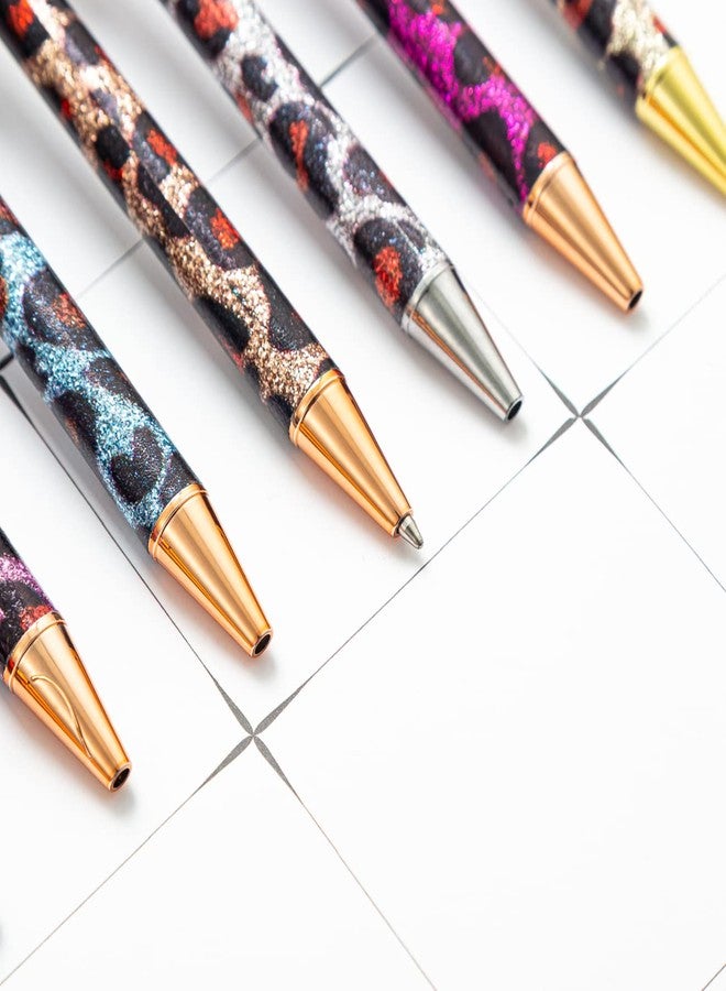 PASISIBICK 8 Pieces Girly Leopard Writing Pens - Cute Glitter Ballpoint Pens, Black Ink, Medium Point 1.0 mm for Women, Home, School, Office - Image 4