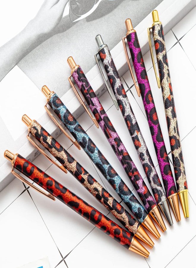 PASISIBICK 8 Pieces Girly Leopard Writing Pens - Cute Glitter Ballpoint Pens, Black Ink, Medium Point 1.0 mm for Women, Home, School, Office - Image 2