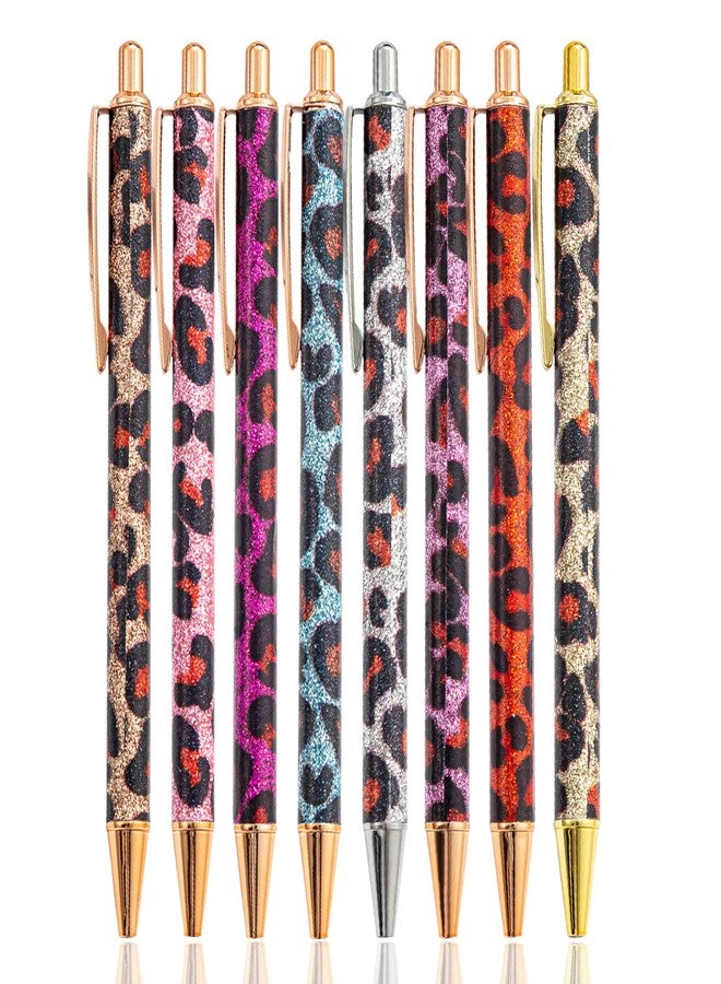 PASISIBICK 8 Pieces Girly Leopard Writing Pens - Cute Glitter Ballpoint Pens, Black Ink, Medium Point 1.0 mm for Women, Home, School, Office - Image 1