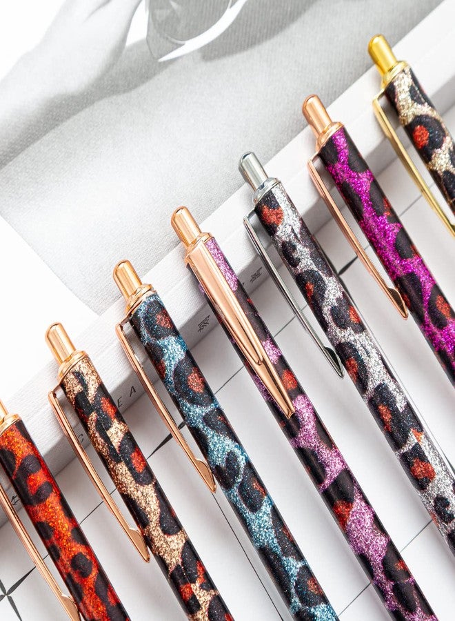 PASISIBICK 8 Pieces Girly Leopard Writing Pens - Cute Glitter Ballpoint Pens, Black Ink, Medium Point 1.0 mm for Women, Home, School, Office - Image 3