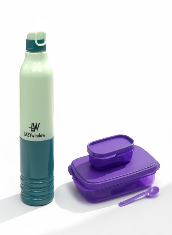 LAZYwindow Insulated Bottle and Airtight Lunch Box Set, Leak-Proof, BPA-Free, Tiffin Combo for Office, School and Gym - Image 1