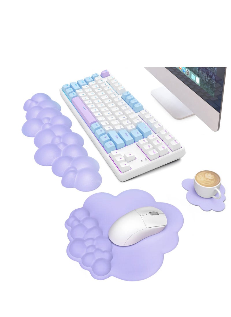 Generic - Cloud Mouse Pad Wrist Support Keyboard Wrist Rest Set with Ergonomic Memory Foam,Non-Slip Base,Cloud Coasters for Home,Office,Laptop,Desktop Computer,Easy Typing Pain Relief-Purple - Image 1