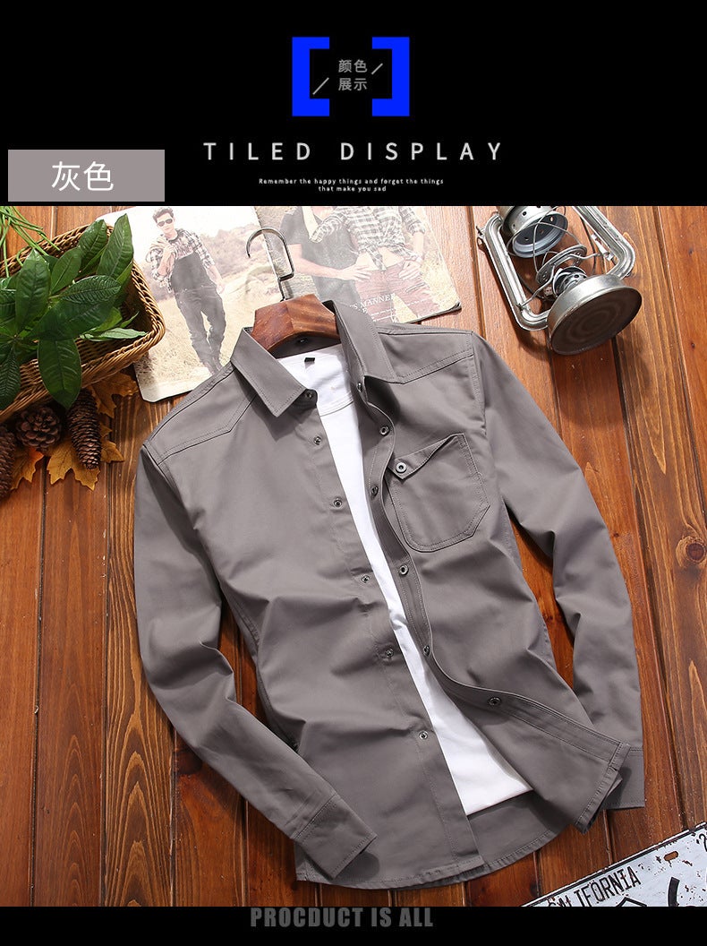 Autumn and Winter New Mens Solid Color Shirt Long Sleeve Youth Cotton Military Style Tooling plus size Jacket for Men Wine red - Image 4