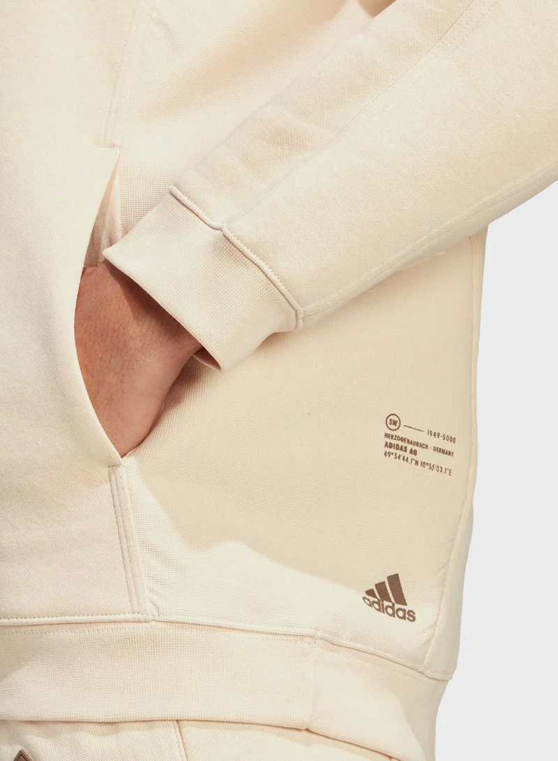 adidas هودي أساسي مزين بطبعة شعار العلامة التجارية