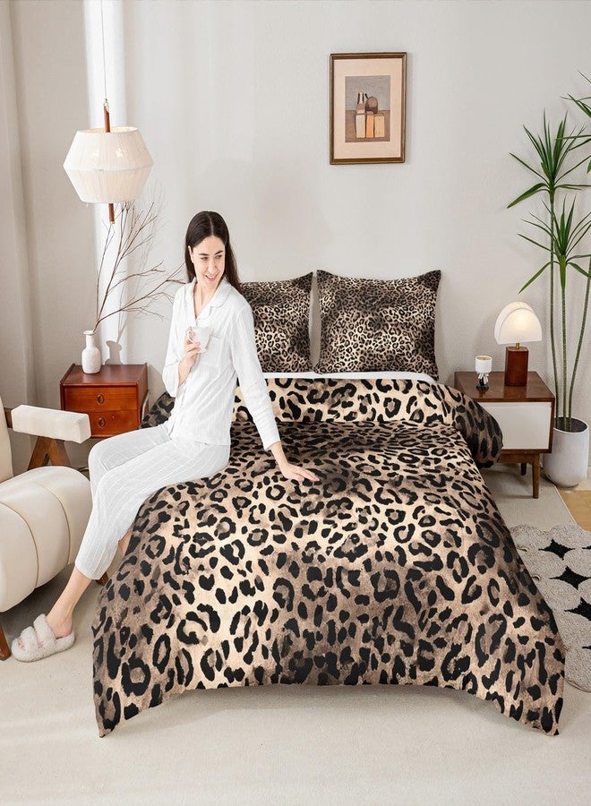 Man Fei Leopard Print Comforter Set King Size,Black Brown Bedding Set 3pcs for Kids Girls Woman Bedroom Decor,Wild Animal Cheetah Down Comforter,Modern Luxury Soft Duvet Insert with 2 Pillowcases - Image 4