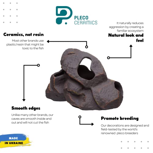 Plecoceramics Aquarium Ceramic Decorations Cave Betta Stone Decor - Aquarium Fish Tank Hideway Decor for breeding Cichlids Plecos Betta Toys Hideout (Magma Rock) - Image 3