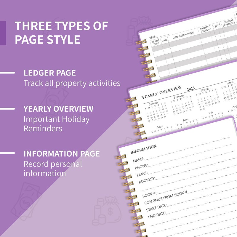 Blugool Accounting Ledger Book for Small Business Bookkeeping & Personal Use, Expense Tracker Notebook for Family Budget, Bookkeeping Record Book, Income and Expense Log Book - 8.4" x 6.1" (Purple) - Image 4
