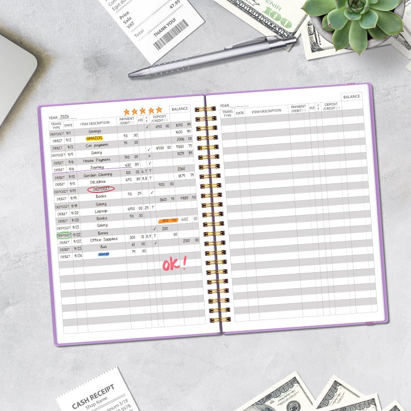 Blugool Accounting Ledger Book for Small Business Bookkeeping & Personal Use, Expense Tracker Notebook for Family Budget, Bookkeeping Record Book, Income and Expense Log Book - 8.4" x 6.1" (Purple) - Image 5