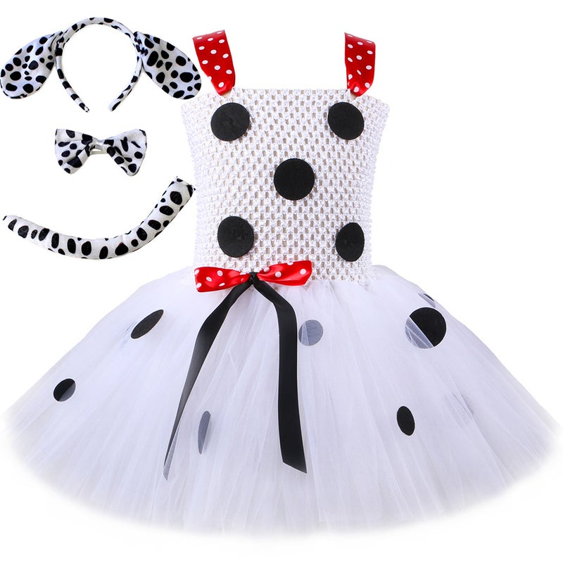 New Children'S Spot Dog Dress Girls Mesh Princess Dress Festival Performance Clothes With Headdress - Image 2