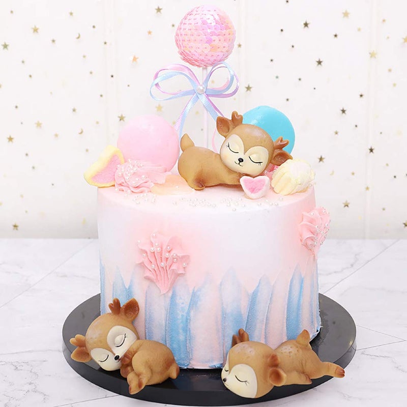 DOYIFun Pack of 6 Lovely Fawn Doe Figurines Playset Toys  Cute Deer Cake Toppers Figure Baby Shower Birthday Wedding Party Decor - Image 3