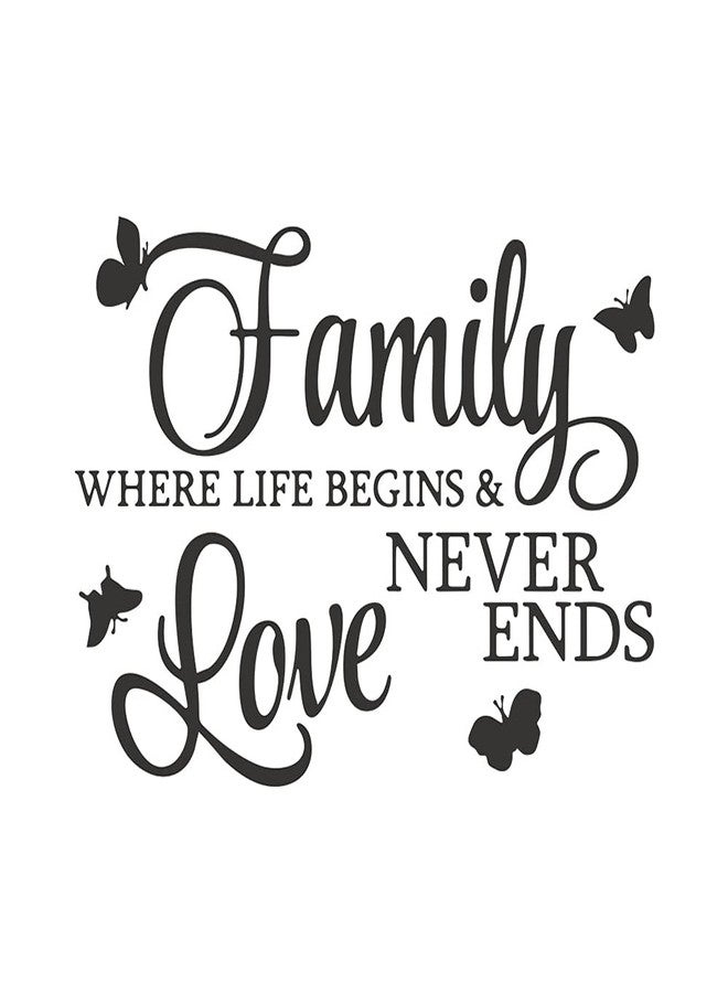 SNOMEL Family Where Life Begins and Love Never Ends Sticker with Butterflies, Removable Vinyl Wall Lettering Decals, Inspirational Wall Art Saying and Quotes Home Decor - Image 1
