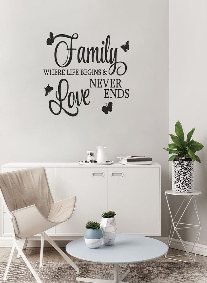 SNOMEL Family Where Life Begins and Love Never Ends Sticker with Butterflies, Removable Vinyl Wall Lettering Decals, Inspirational Wall Art Saying and Quotes Home Decor - Image 2