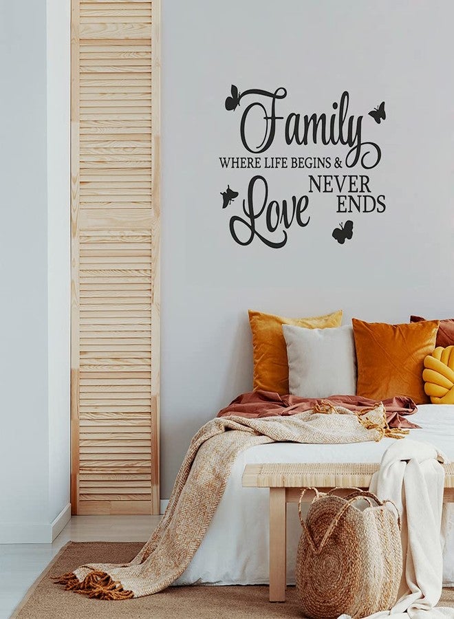SNOMEL Family Where Life Begins and Love Never Ends Sticker with Butterflies, Removable Vinyl Wall Lettering Decals, Inspirational Wall Art Saying and Quotes Home Decor - Image 3