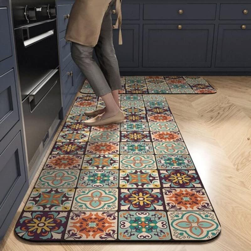 Clefairy Kitchen Rugs 2 Piece Set, Bohemian Kitchen Floor Mat Set, Non-Slip Absorbent Anti-Fatigue Kitchen Mat, Washable Comfort Standing Mat for Kitchen, Bathroom (120 x 40+60 x 40 CM) - Image 1