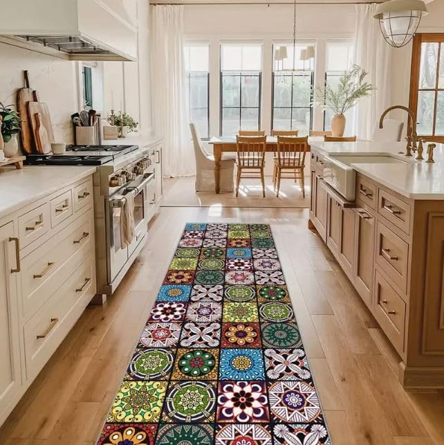 Clefairy Kitchen Rugs 2 Piece Set, Bohemian Kitchen Floor Mat Set, Non-Slip Absorbent Anti-Fatigue Kitchen Mat, Washable Comfort Standing Mat for Kitchen, Bathroom (120 x 40+60 x 40 CM) - Image 5