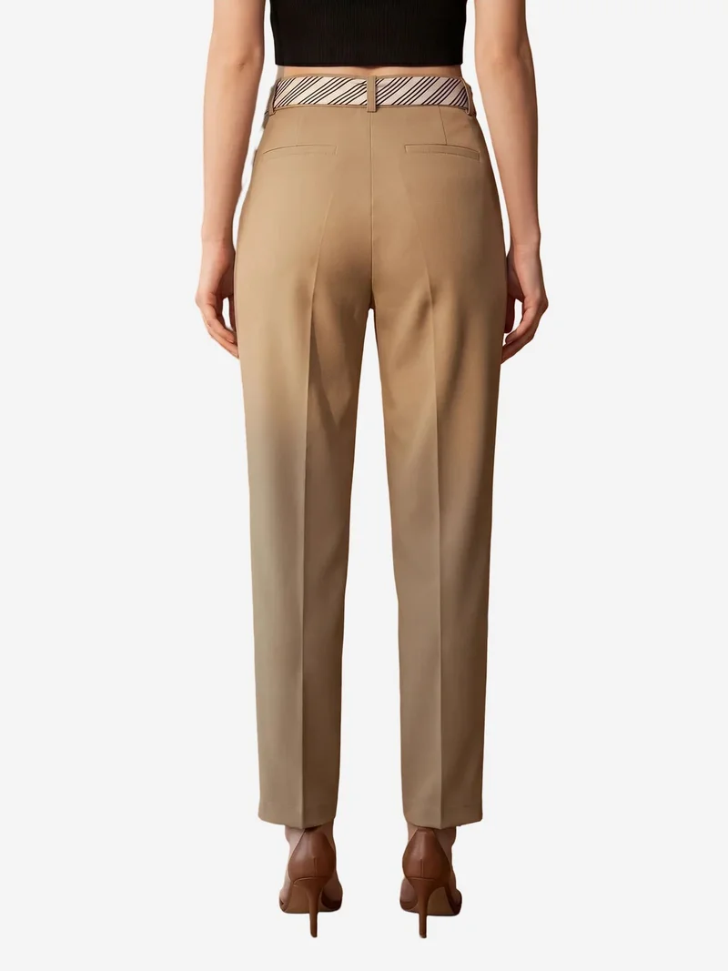My Fashion Tan Natural MY FASHION High-Waist Straight-Leg Crepe Trousers with Belt for Women | Best Price UAE