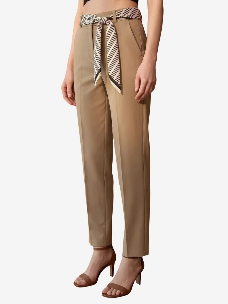My Fashion Tan Natural MY FASHION High-Waist Straight-Leg Crepe Trousers with Belt for Women | Best Price UAE