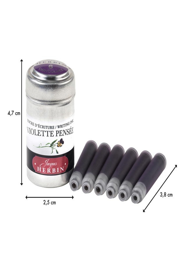 Jacques Herbin Herbin Fountain Pen Ink - 1 tin of 6 cartridges - Violette Pensee - Image 2