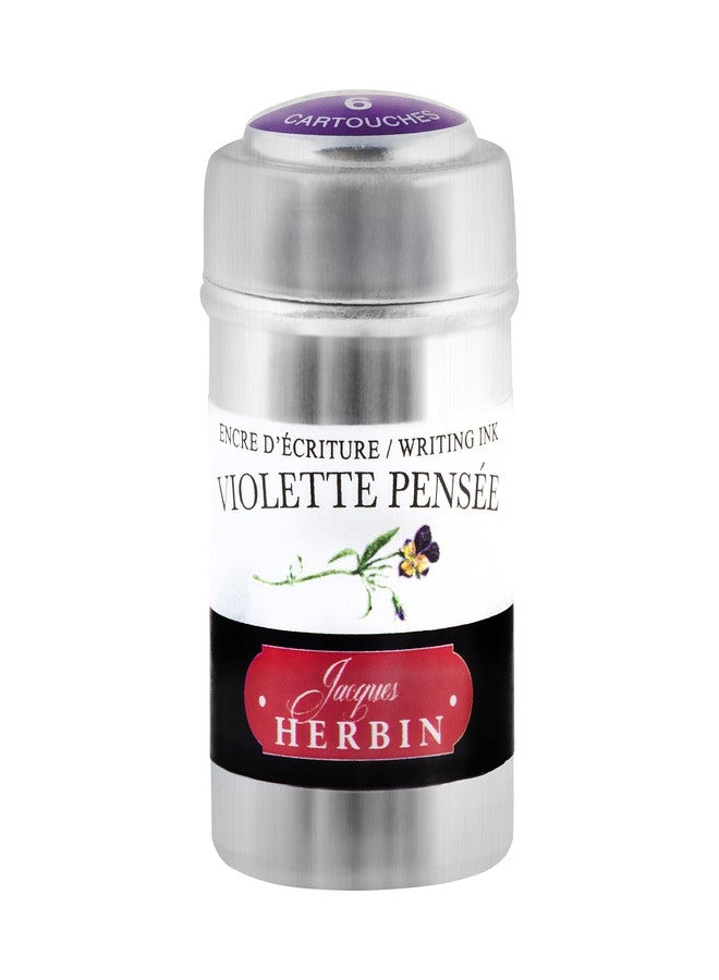 Jacques Herbin Herbin Fountain Pen Ink - 1 tin of 6 cartridges - Violette Pensee - Image 1