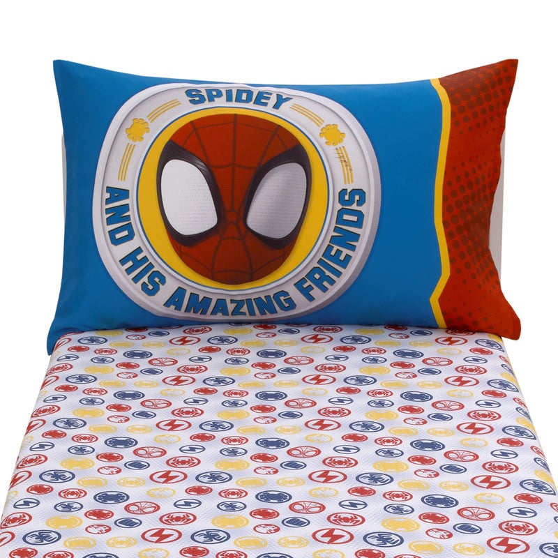 NoJo Marvel Spidey and His Amazing Friends Blue, Red, Yellow, and Green, Team Up 2 Piece Toddler Sheet Set - Image 5