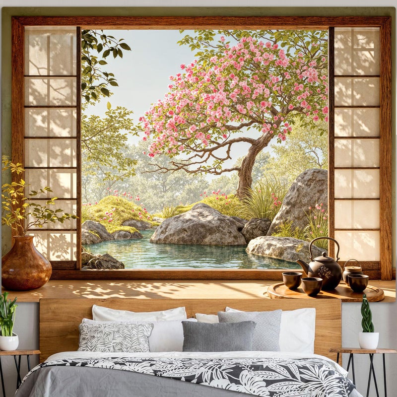 Lifeel Japanese Scenery Tapestry, Aesthetics Nature Landscape Tapestries, Asian Home Decor for Bedroom Meditation Room Living Room, 36x48 inches - Image 1