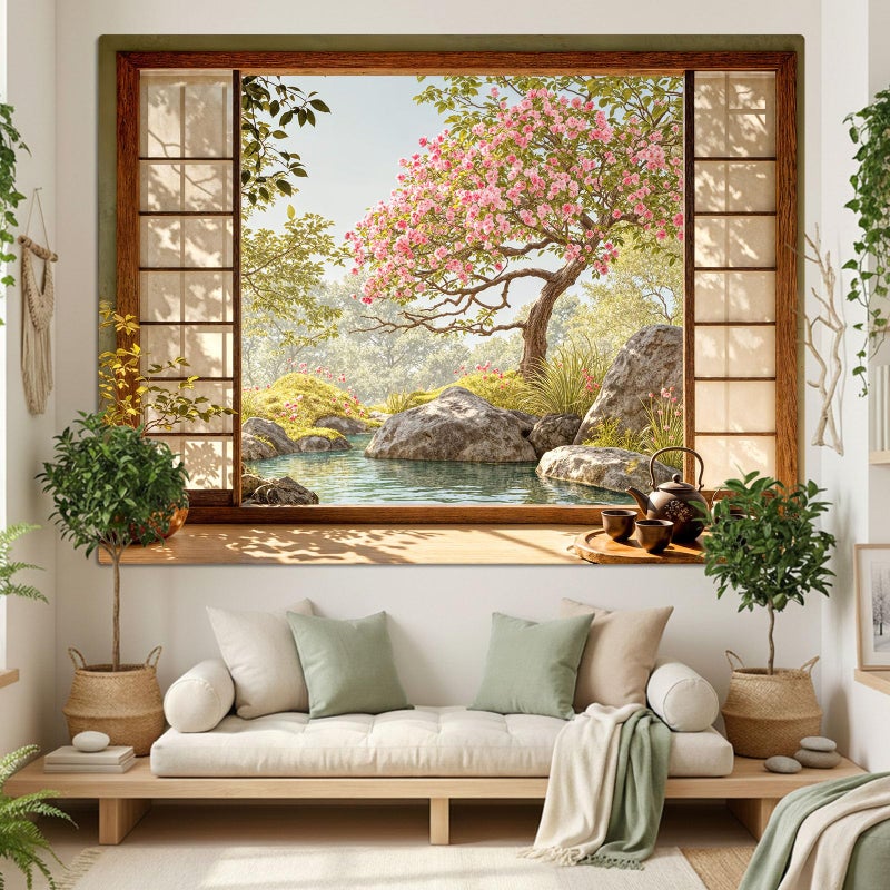 Lifeel Japanese Scenery Tapestry, Aesthetics Nature Landscape Tapestries, Asian Home Decor for Bedroom Meditation Room Living Room, 36x48 inches - Image 2