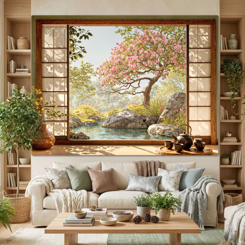 Lifeel Japanese Scenery Tapestry, Aesthetics Nature Landscape Tapestries, Asian Home Decor for Bedroom Meditation Room Living Room, 36x48 inches - Image 3